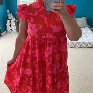 SHEIN red and pink floral print dress.